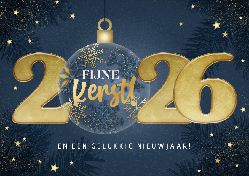moderne kerstkaart 2026 kerstbal en sterren